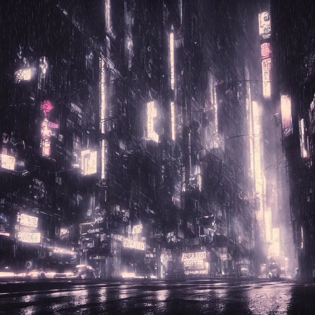 Prompt: dark city street in the rain, black cat, neon lights, cyberpunk, year 2 9 9 9, blade runner, octane render, 4 k