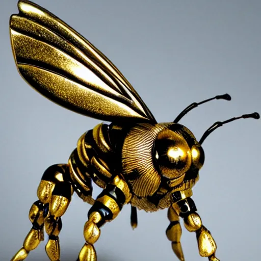 Prompt: cybernetic bees made of metal, mechanical, shiny