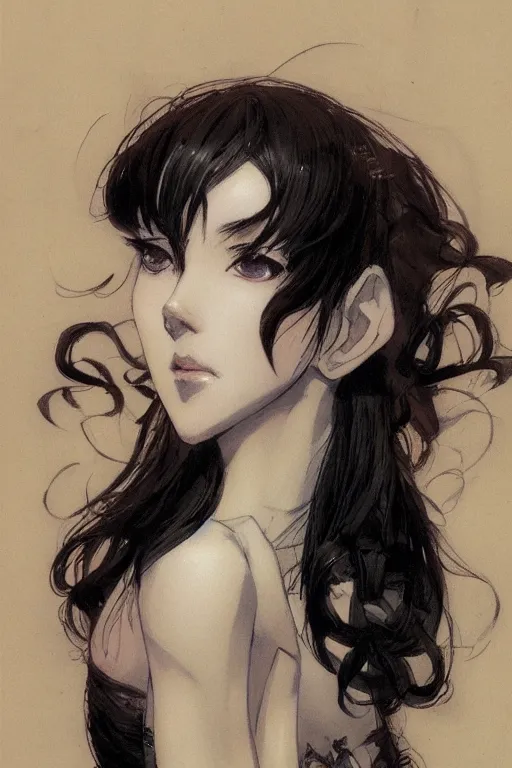 Image similar to Portrait of anime woman by Amano Yoshitaka, Kentaro Miura, Claire Wendling ,Krenz Cushart