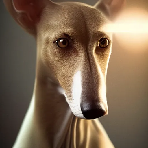 Prompt: portrait art of brown white greyhound as a police officer, art by alessio albi 8 k ultra realistic, lens flare, atmosphere, glow, detailed, intricate, full of colour, led lighting, trending on artstation, 4 k, hyperrealistic, focused, extreme details, unreal engine 5, masterpiece