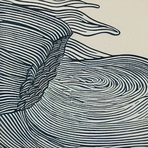 Prompt: crashing ocean wave, thin long fine lines, ultra detailed, woodblock print