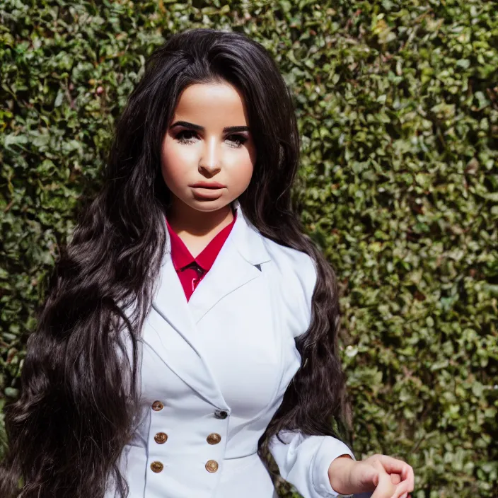 Prompt: portrait of Demi Rose wearing high school uniform, by Charlotte Grimm, natural light, detailed face, CANON Eos C300, ƒ1.8, 35mm, 8K, medium-format print