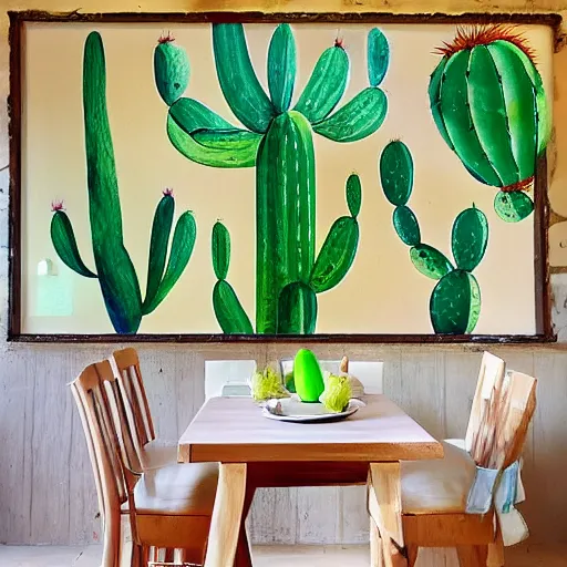 Prompt: cactus, lime, on kitchen table in desert, dragonfly, modern style, arizona