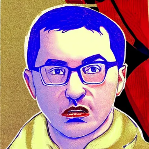 Prompt: Mikhail Borisovich Khodorkovsky portrayed in satanic, infernal art style