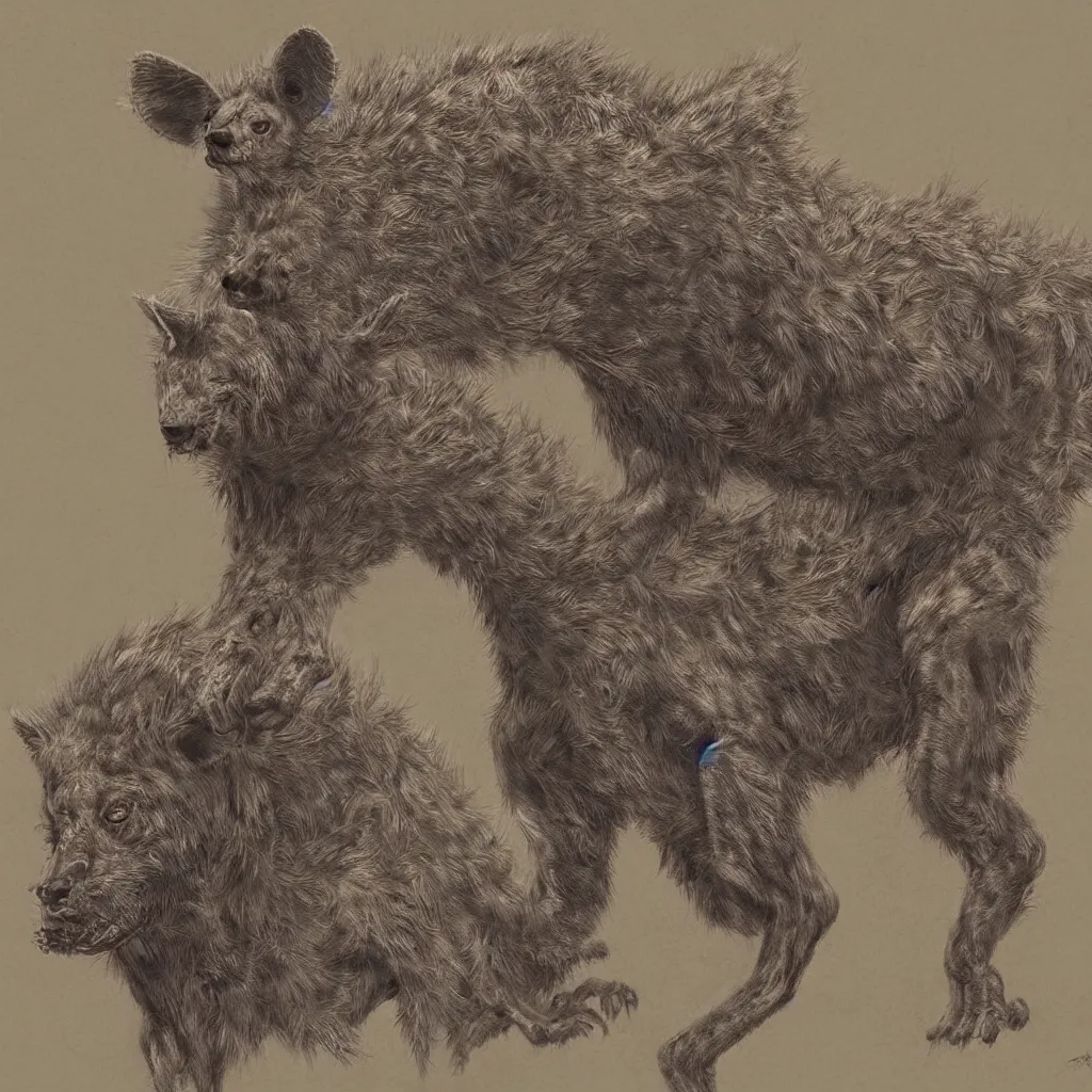 Prompt: demonic and deformed hyena, in the style of zdislaw beksinski