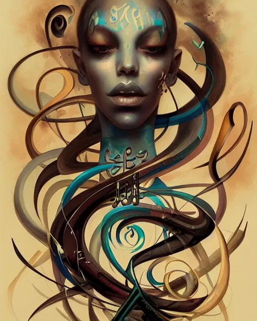 Prompt: musical note portrait, calligraphy, peter mohrbacher