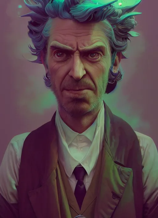 Image similar to highly detailed surreal vfx portrait of a rick sanchez, stephen bliss, unreal engine, greg rutkowski, loish, rhads, beeple, makoto shinkai and lois van baarle, ilya kuvshinov, rossdraws, tom bagshaw, alphonse mucha, global illumination, detailed and intricate environment