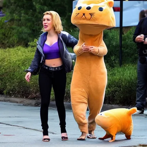 Image similar to scarlett johansson wearing a hamster costume