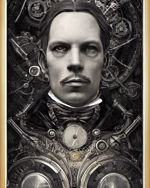 Prompt: epic portrait of victorian man scientist, steampunk, dieselpunk, highly detailed, intricate, symmetry, golden ratio, illustration, realistic, 8 k, high sharpness, digital art, hd rendering, by giger and rutkowski and dore