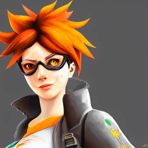 Prompt: digital painterly artwork of tracer from the game overwatch