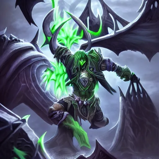 Image similar to illidan stormrage killing malfurion stormage, magic, duel, blades, hatred, killing, photorealistic