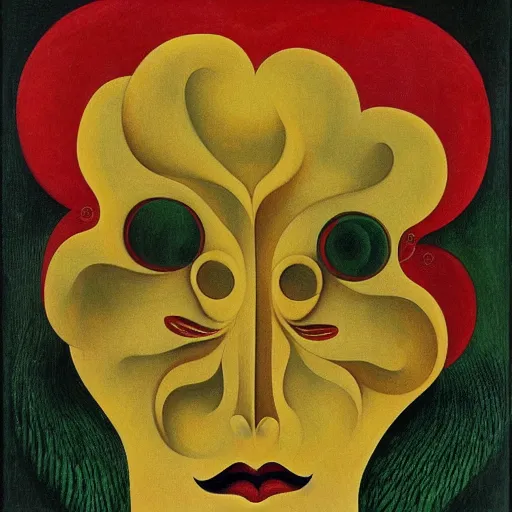 Image similar to floral face portrait by leonetto cappiello and wojciech siudmak and ernst fuchs, anni albers, oil on canvas