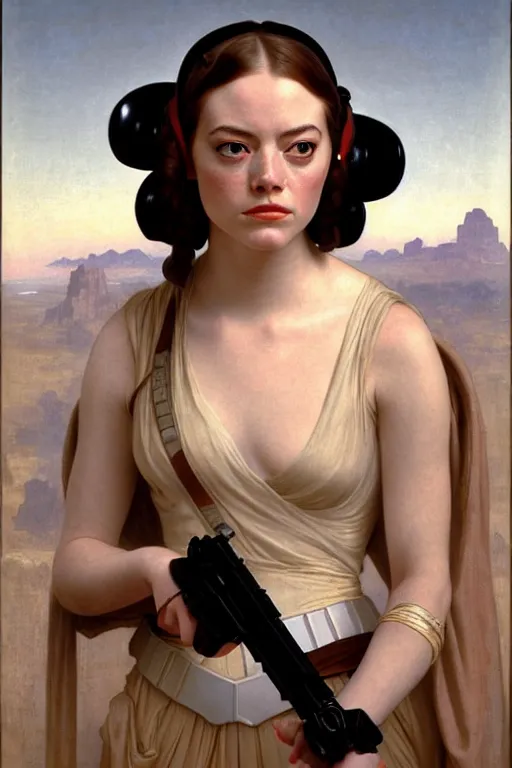 Image similar to emma stone as princess leia in star wars, by william bouguereau