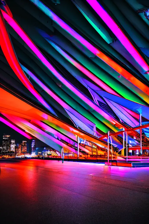 Image similar to neon streets of sydney opera, 4 k, award winning photo, cyberpunk style