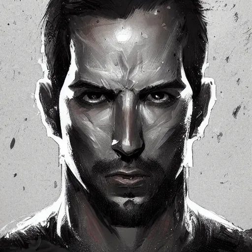 Image similar to portrait of a man by greg rutkowski, he looks like scott adkins, he is wearing a black superhero kevlar gear, highly detailed portrait, digital painting, artstation, concept art, smooth, sharp foccus ilustration, artstation hq