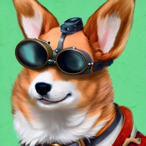 Prompt: a profile picture of a corgi with steampunk googles, by ROSS tran, 4k