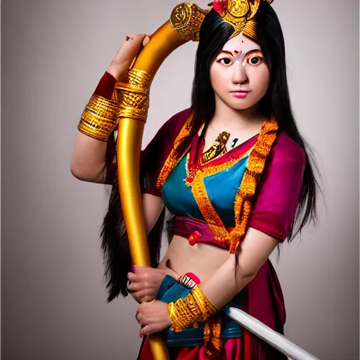 Image similar to young woman as ramayana, cosplay, studio lighting