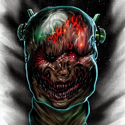 Image similar to digital art of nuclear bomb victim be a monster being art by chris monthell dennis style,illustration,artstation