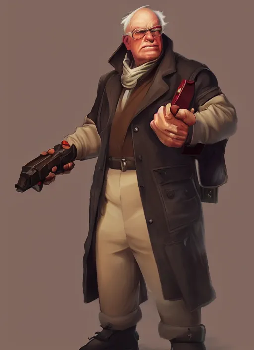 Prompt: a fusion of the heavy from team fortress 2 and bernie sanders, character portrait, cinematic lighting, art by artgerm and tom bagshaw, team fortress character art, socialist mercenary