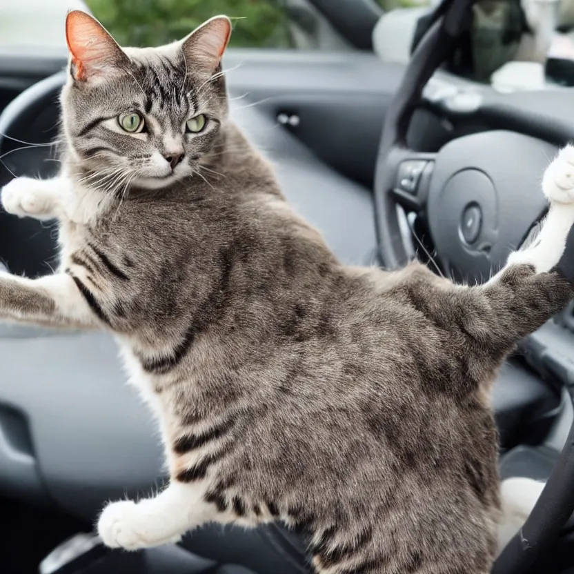 Image similar to a cat driving a car