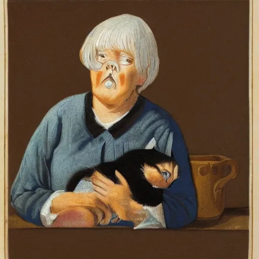 Prompt: an old woman swallowing a cat