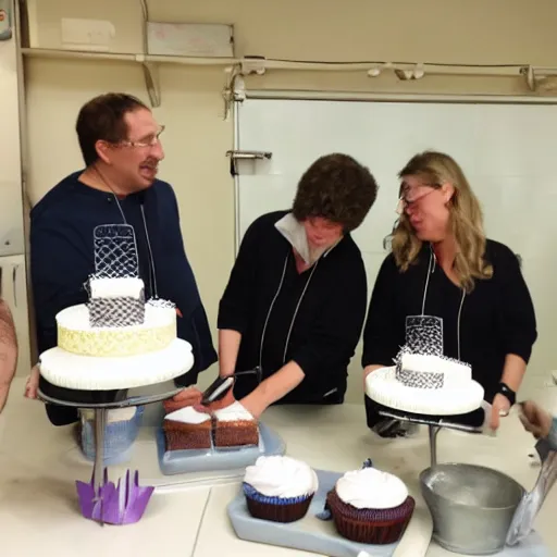 Prompt: among us crewmates baking imposters a cake