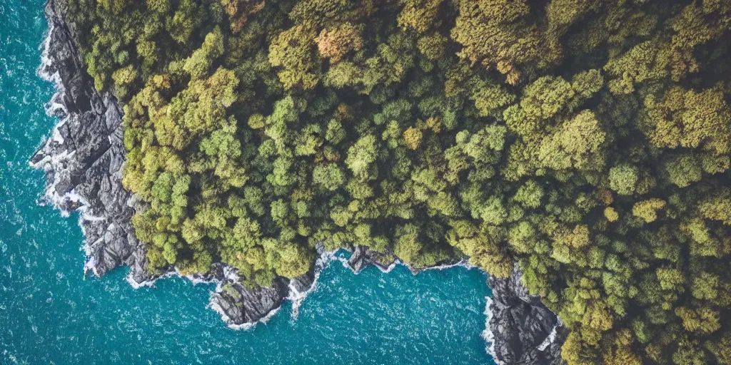 Image similar to nature landscape, aerial view, drone photography, cinematic, mountains and ocean