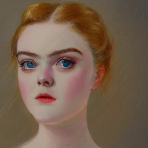 Prompt: professional painting of Elle Fanning in the style of Fernand Toussaint, head and shoulders portrait, symmetrical facial features, smooth, sharp focus, illustration, intricate, stormy weather, extremely detailed masterpiece,