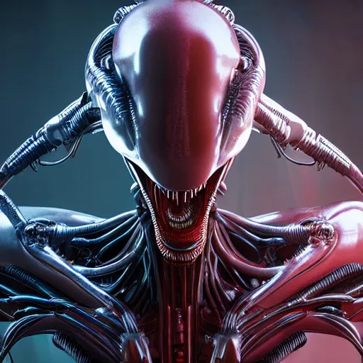 Prompt: futuristic cyberpunk alien xenomorh queen robot concept, highly detailed, photorealistic portrait, bright studio setting, studio lighting, crisp quality and light reflections, unreal engine 5 quality render