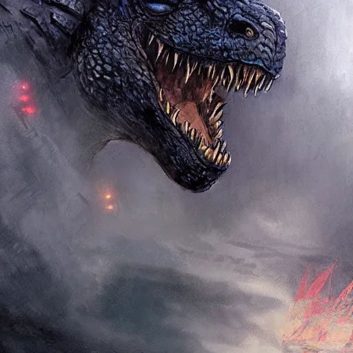 Prompt: front portrait of godzilla 2 0 1 4 by greg rutkowski, movie art