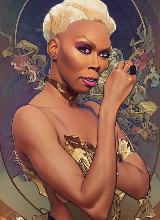 Image similar to rupaul, painting by artgerm and greg rutkowski and alphonse mucha