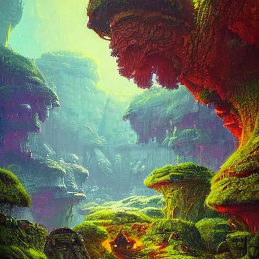 Image similar to digital art of a lush natural scene on an alien planet by paul lehr. extremely detailed. high quality render. beautiful landscape. weird vegetation. cliffs and water.