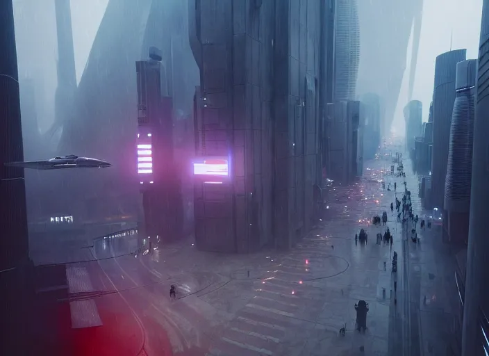 Prompt: blade runner 2 0 4 9 city architecture, spacex starship rocket launch, xenomorph colony, environmental lighting, stromy weather, ray tracing, people walking in street, amazing view, futuristic, highly detailed, editorial, dslr, 2 4 mm, octane render, unreal engine 5, artstation, 4 k