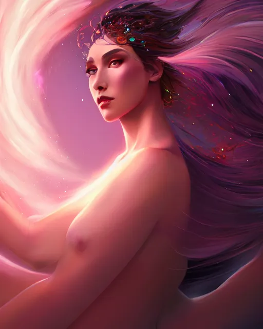 Image similar to painting of stunning otherworldly goddess of beauty rising from the void, highly detailed, digital painting, artstation, concept art, smooth, sharp focus, illustration, 8 k