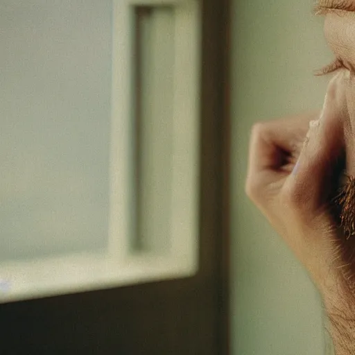 Image similar to color photograph, highly detailed visualisation of loneliness, natural light, film grain, soft vignette, sigma 85mm f/1.4 1/10 sec shutter, film still promotional image, World Press Photo awarded, IMAX 70mm footage