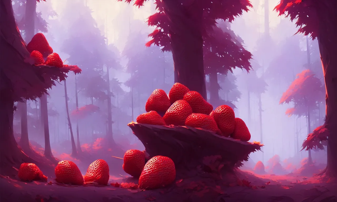 Image similar to Dark forest large strawberries, behance hd by Jesper Ejsing, by RHADS, Makoto Shinkai and Lois van baarle, ilya kuvshinov, rossdraws global illumination