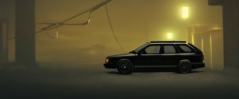 Image similar to Audi RS 2 Avant (1995), black car, a gritty neo-noir, dramatic lighting, cinematic, establishing shot, extremely high detail, photorealistic, cinematic lighting, artstation, by simon stalenhag, Max Payne (PC) (2001) winter new york