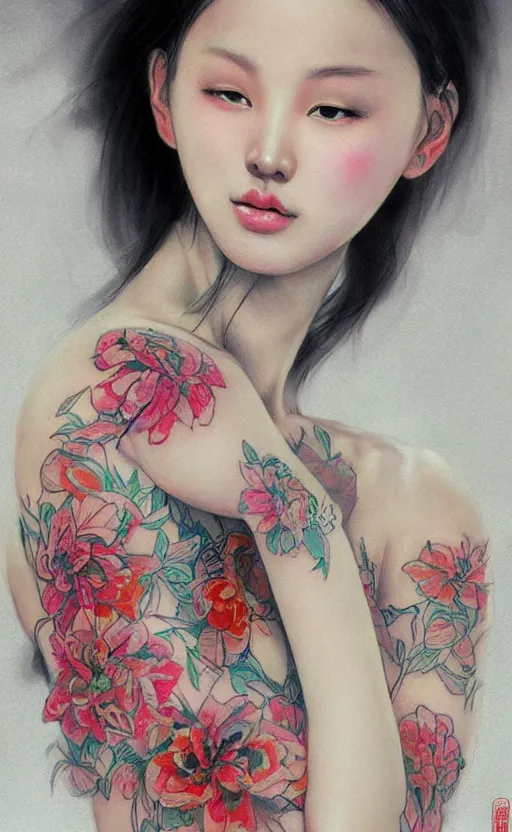 Prompt: Colour Tattoo old chines painting , by WLOP, Rossdraws, James Jean