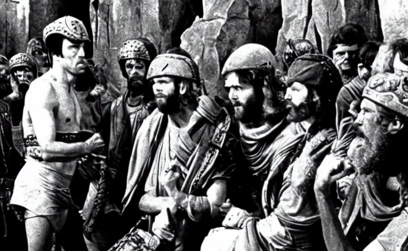 Image similar to a still from monty python's life of brian ( 1 9 7 9 ) with bernie sanders