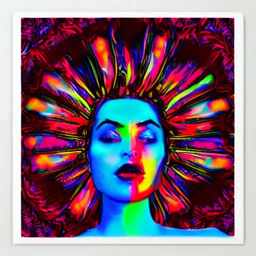 Image similar to dramatic psychedelic portrait, vhs screen