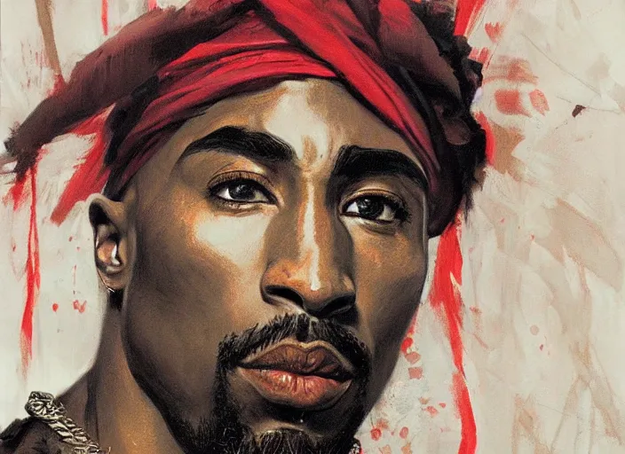 Image similar to a highly detailed beautiful portrait of tupac shakur as kratos, by gregory manchess, james gurney, james jean