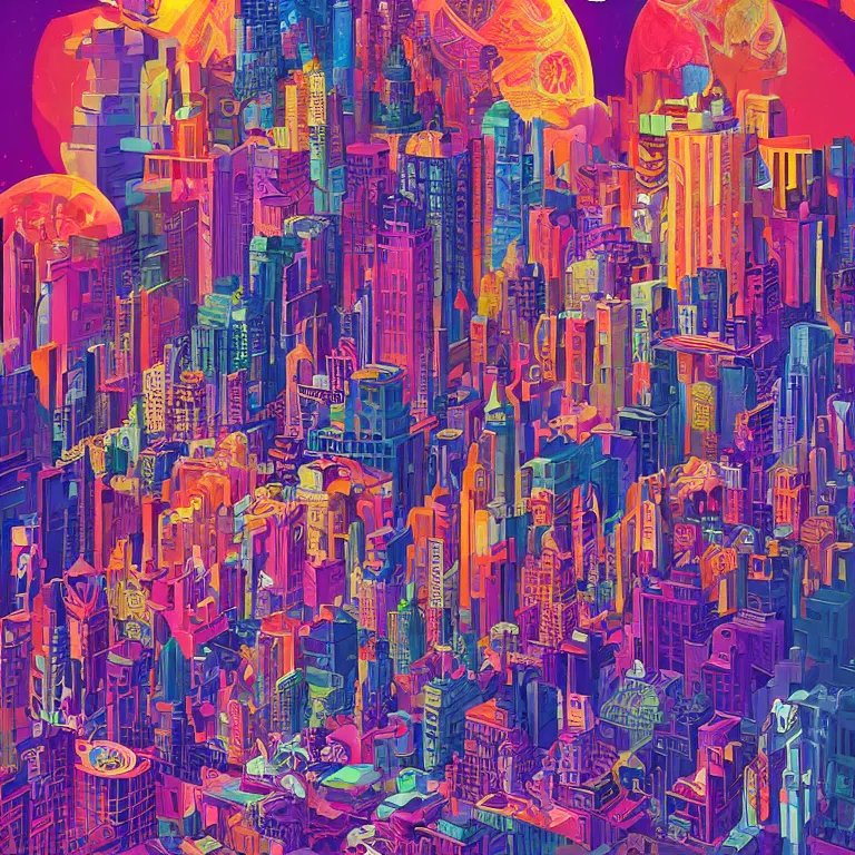 Prompt: DMT City by Jonathan Zawada, jeremiah ketner and Sandra Chevrier digital art