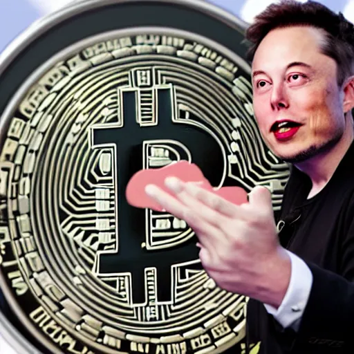 Image similar to Elon Musk biting a bitcoin, highly detailed, high quality, HD, 4k, 8k, Canon 300mm, professional photographer, 40mp, lifelike, top-rated, award winning, realistic, sharp, no blur, edited, corrected, trending