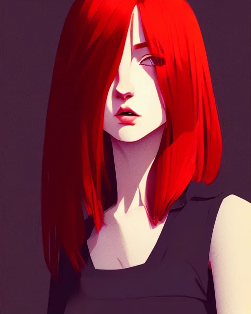 Image similar to a detailed portrait of an attractive woman with red hair and freckles by ilya kuvshinov, digital art, dramatic lighting, dramatic angle