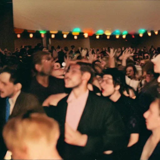 Prompt: rave at a funeral, cinestill 800t 50mm, photography