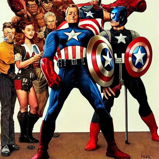 Image similar to the avengers, by norman rockwell