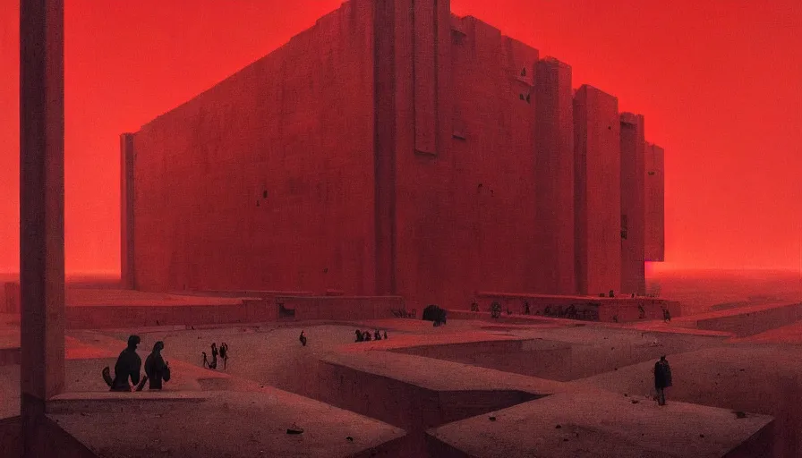 Prompt: only with red, soviet communism horror brutalist architecture apocalyptic, crowd cheering, in the style of beksinski and edward hopper and rodcenko and yue minjun and cory loftis, intricate and epic composition, red by caravaggio, highly detailed, masterpiece, red light, artstation, art nouveau