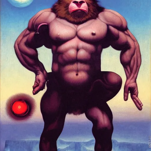 Image similar to a powerful psychic joe rogan ape emitting psychic powers, by gerald brom, nazi propaganda