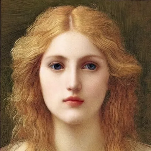 Prompt: The woman is very beautiful, she has a refined nose, plump lips, she is blonde Pre-Raphaelite style