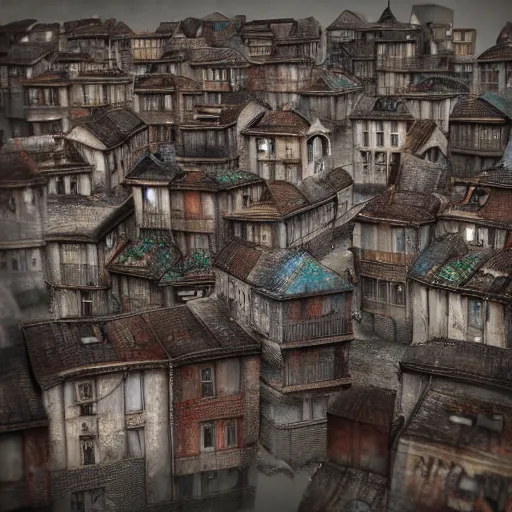 Image similar to extreme uhdr photorealistic photograp of your slum houses, fine details, highly detailed